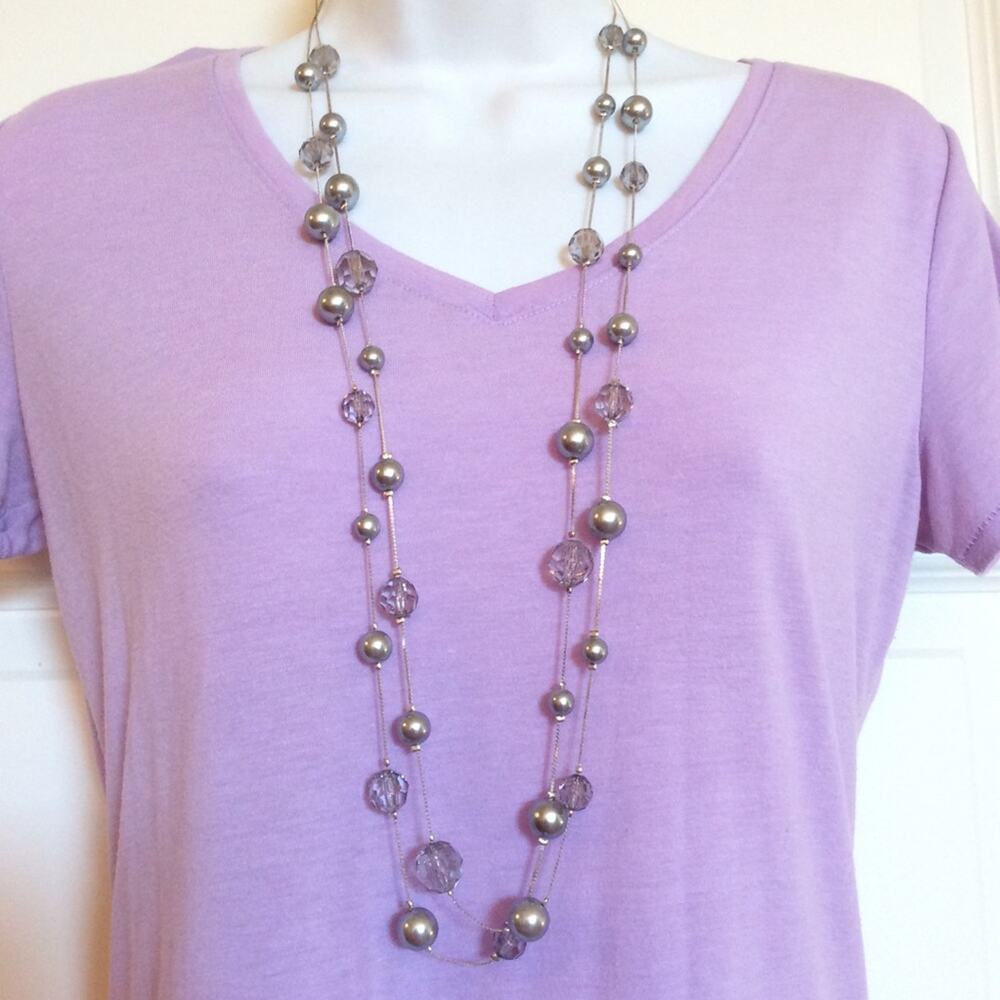 Large Gray Pearl Necklace and Bracelet Set